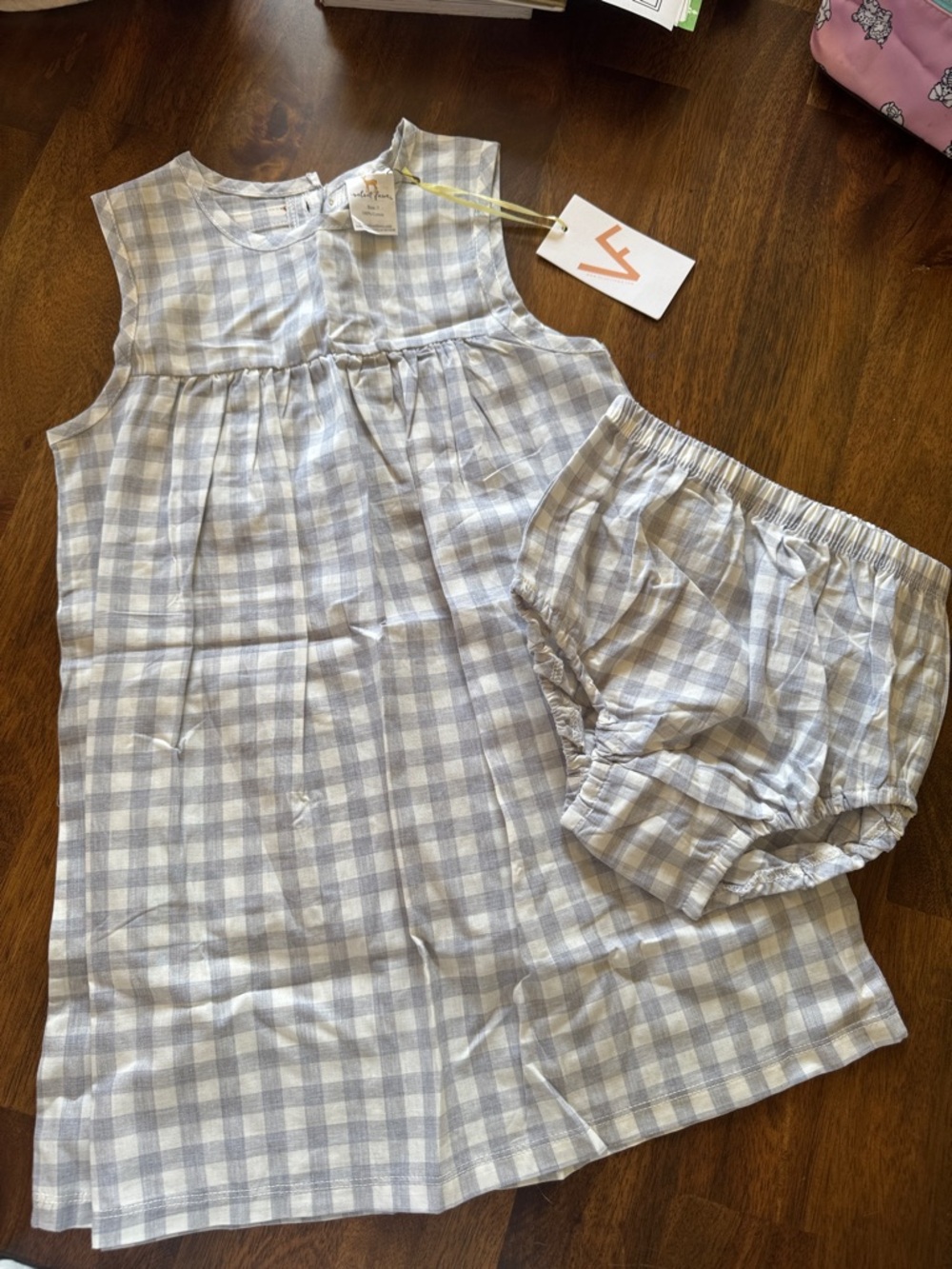 Gingham velvet fawn dress with bloomers